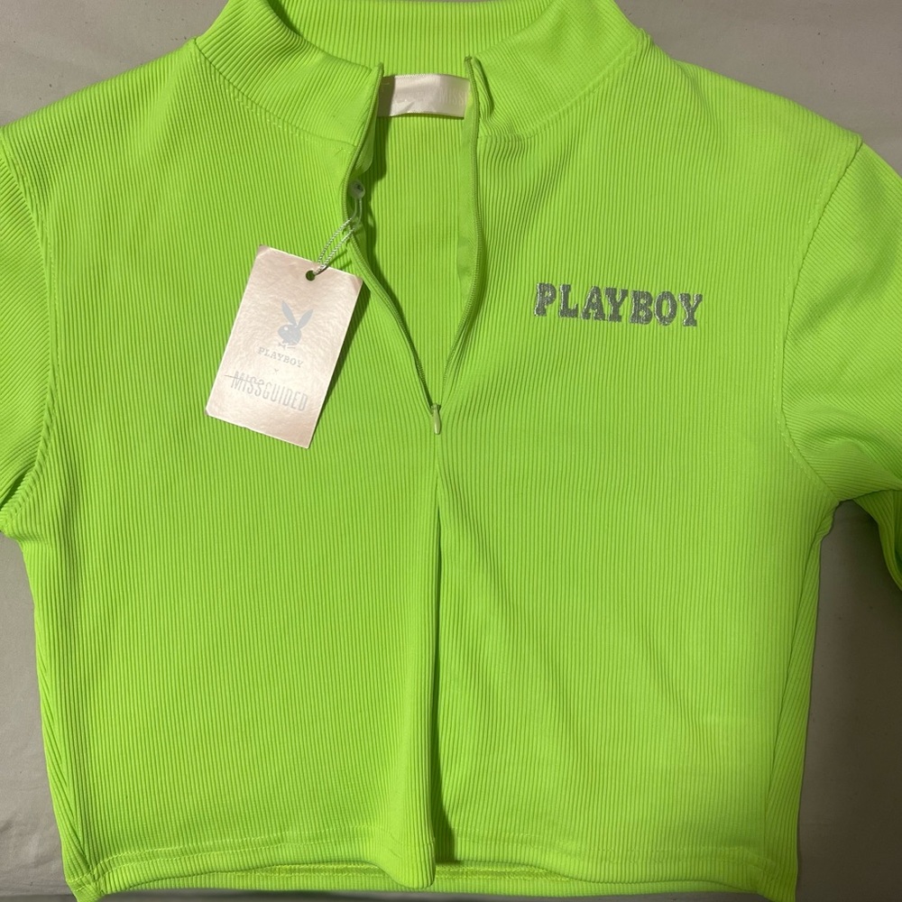 Missguided&Playboy collaboration. Cropped lime long sleeve top.